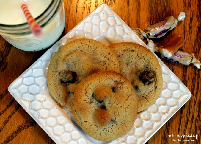 Sea Salt Caramel Royal Chocolate Chip Cookies Plated with milk