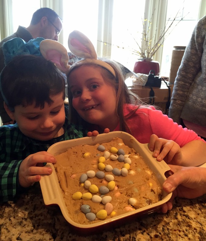 Mason and Ella making Cadbury Blondie Bars Easter 2015 Jodi