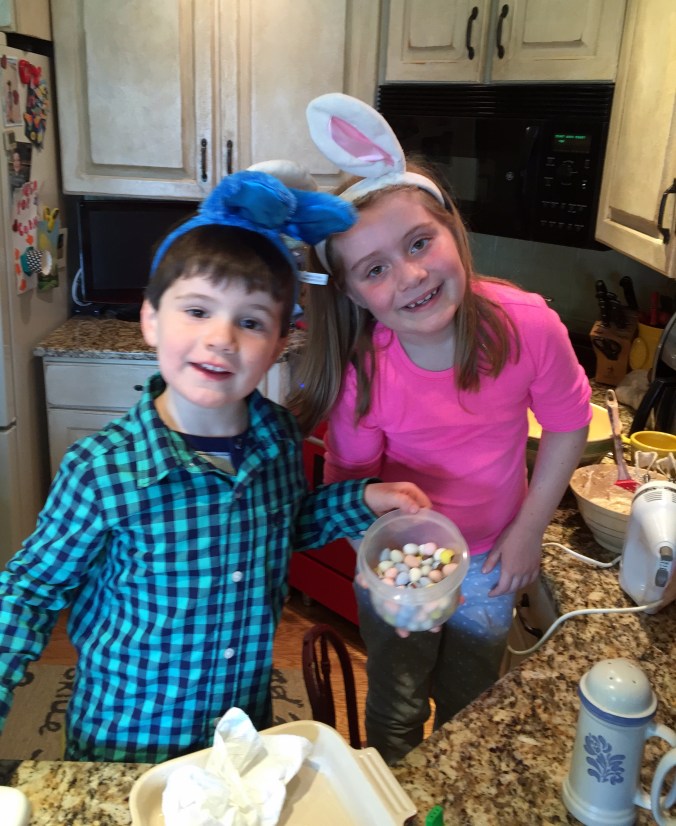 Mason and Ella making Cadbury Blondie Bars Easter 2015
