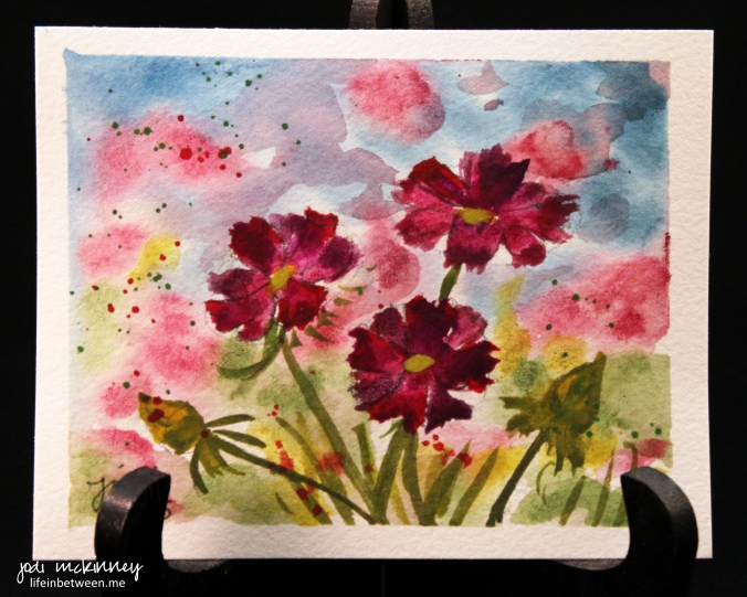 watercolor 5 magenta wildflowers in field 0415