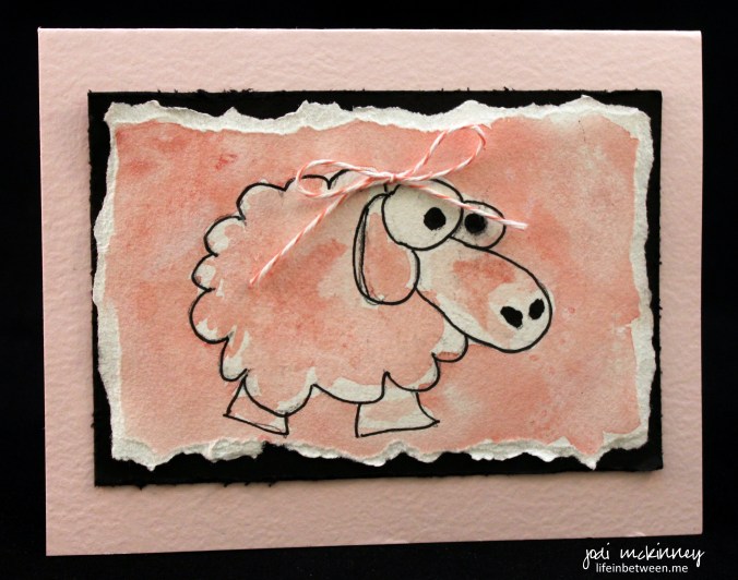 pink lamb baby card watercolor