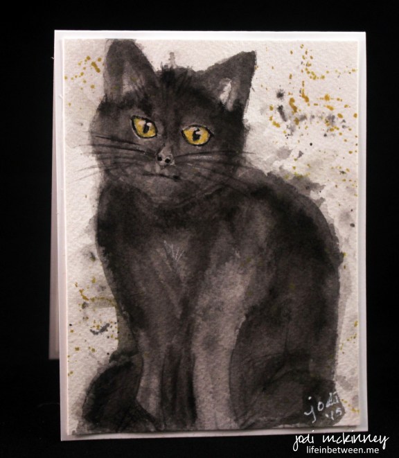 black cat watercolor card