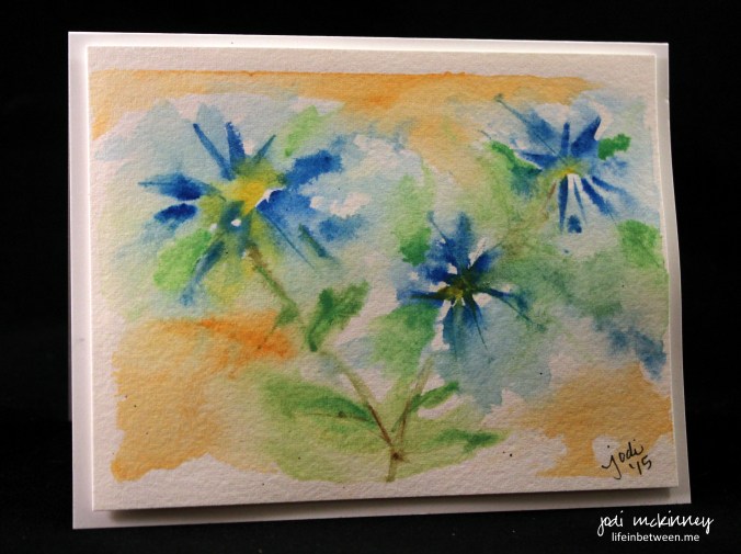 blue flower abstract watercolor card