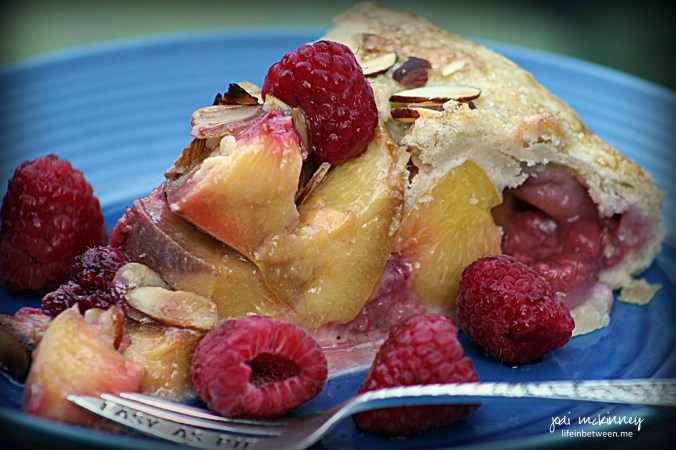 peach raspberry galette slice