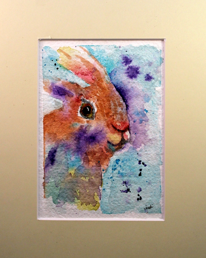 spring bunny watercolor matted