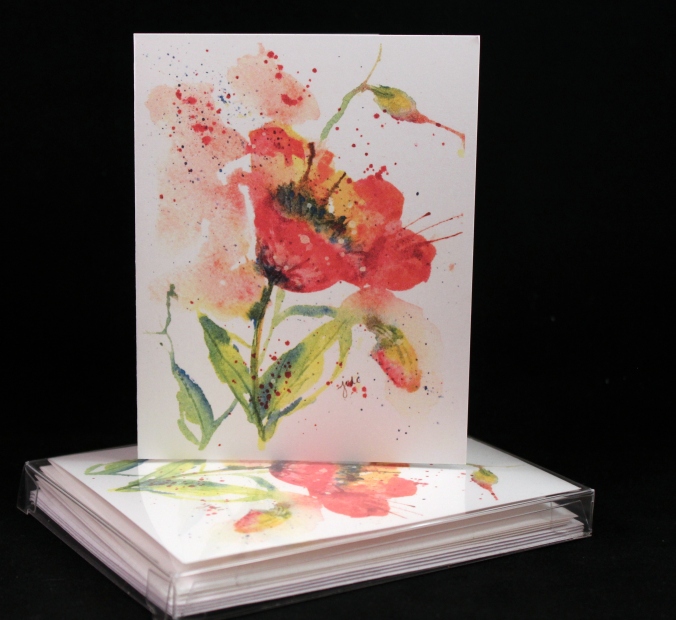 poppy watercolor original print cards set of 4 1
