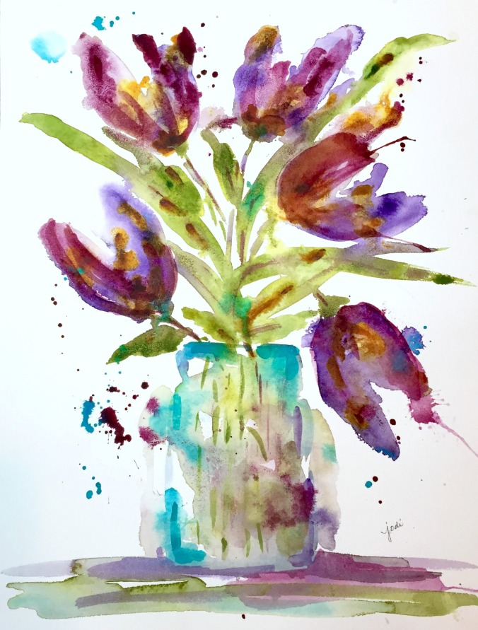 Purple violet watercolor tulips