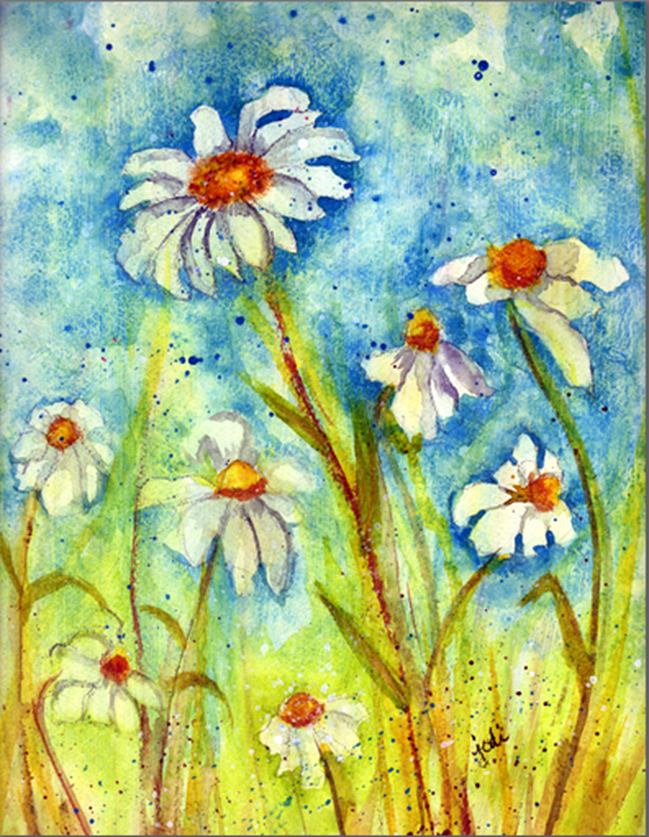10 x 14 Watercolor Daisies in a Field - Gesso Base on 300# Arches Cold Press
