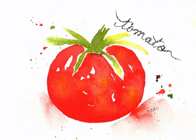 Tomato watercolor 5x7 arches 140lb rough DS Pyrrol Scarlett Hanssa Yello Green Gold Sap Green