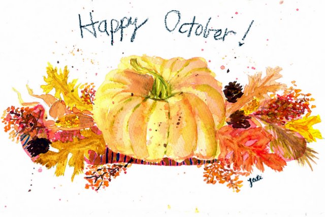 Happy October Watercolor - Coffee Table Pumpkin Centerpiece - 6x9