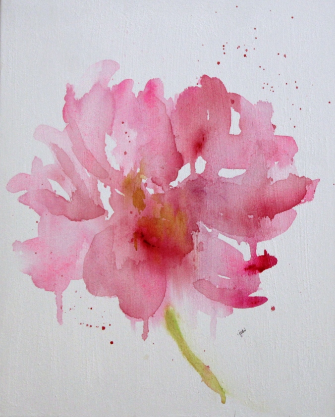 Watercolor Pink Peony on 16 x 20 Canvas