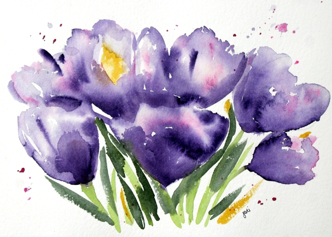 Purple Crocus Spring Watercolor 10x14" 300 lb Arches Cold Press