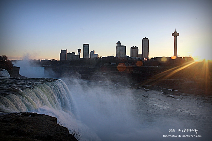 Niagara Falls at Sunset - from American Side - April 1, 2017