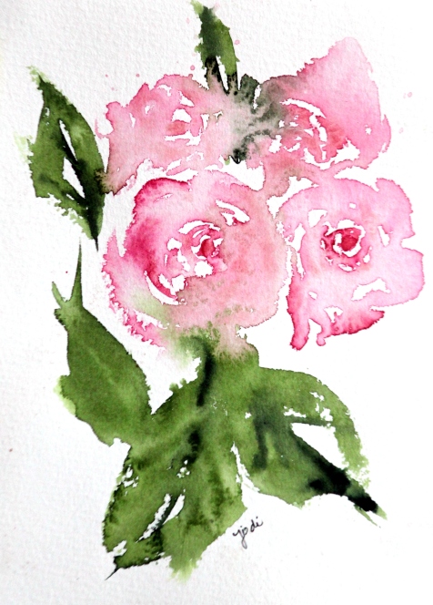 Pink Roses Warm Up Watercolor 5x7 Saunders 140 lb cold press