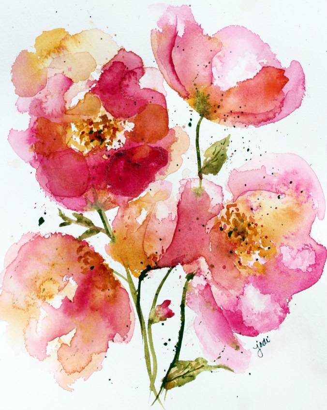 Quinacridone Rose Abstract Floral Watercolor - 8x10 on 140lb Arches Cold Press