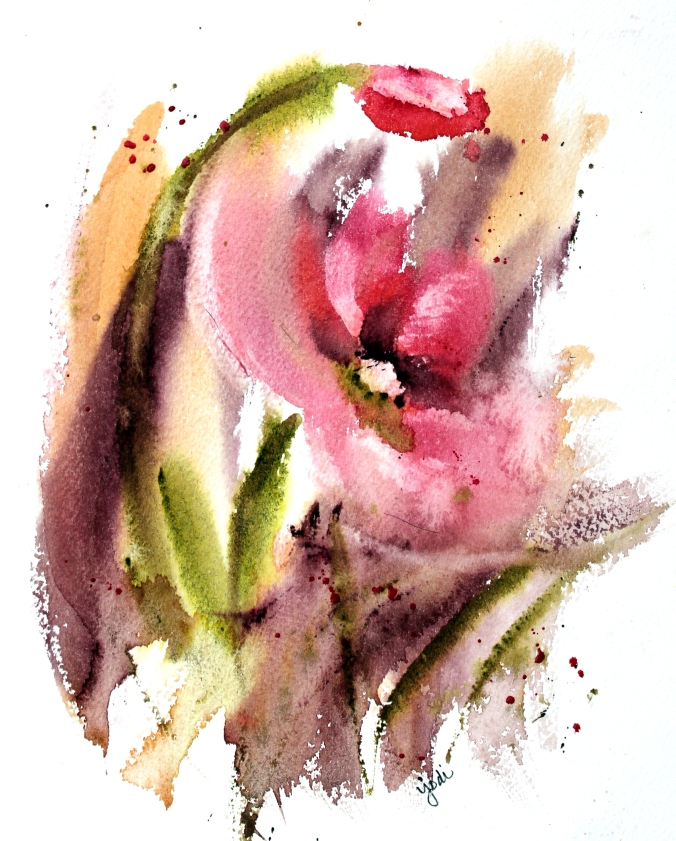 In the Pink - Abstract Flower Watercolor 8x10 140lb Cold Press