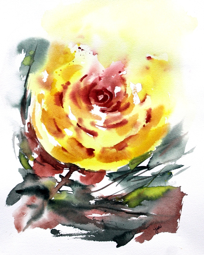 Yellow Rose Impressionistic Watercolor 11x14 Saunders 140lb Cold Press