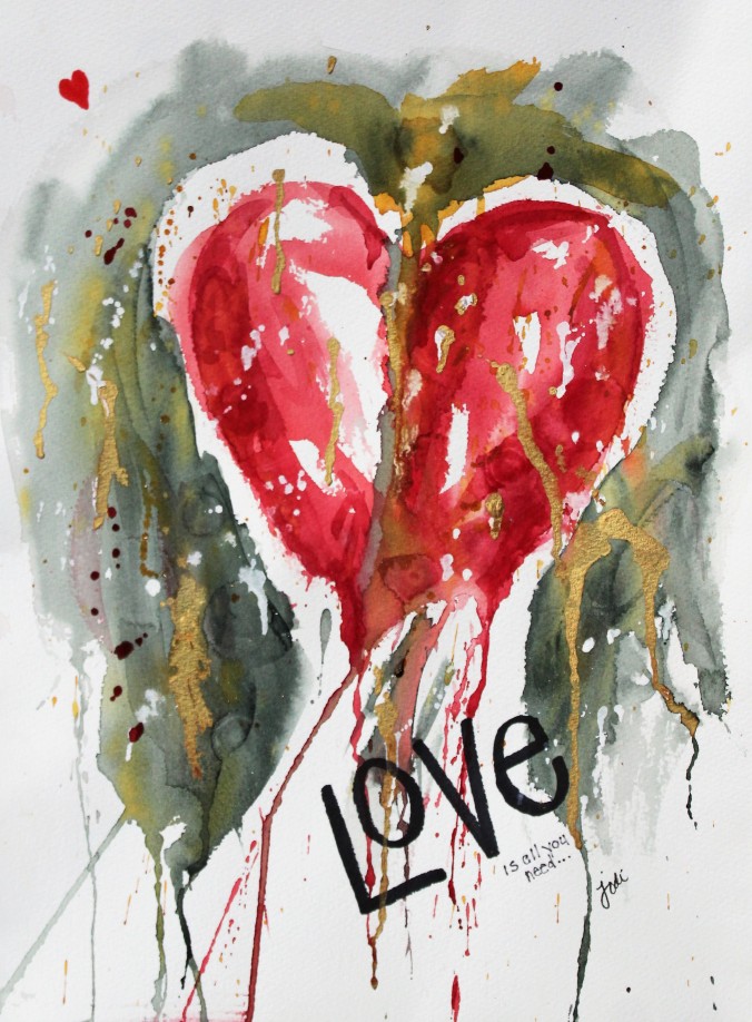 Love Heart Abstract Watercolor 11x14 140lb cold press
